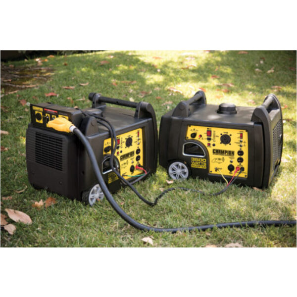 A pair of Champion Inverter Generators parallel kit. In Action.